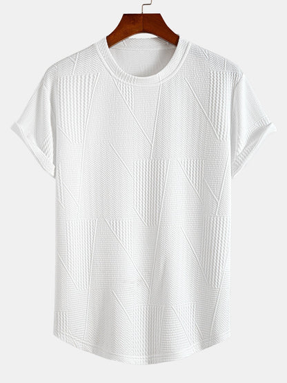 Geometrisk Jacquard Kortärmad T-shirt med Rundad Fåll