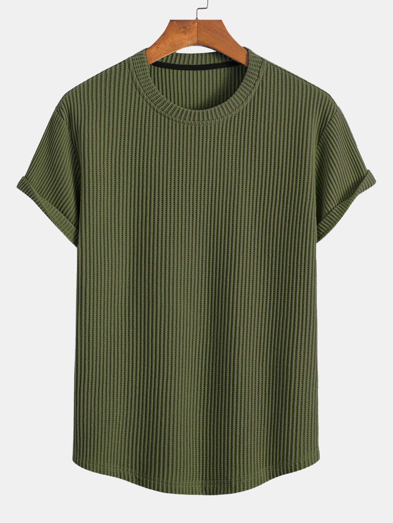 Stickad våfflad t-shirt med rundad nederkant