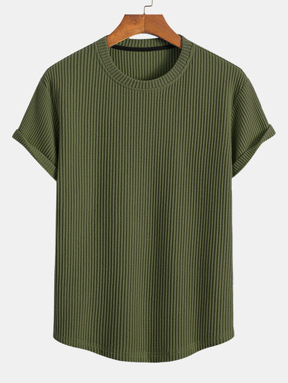 Stickad våfflad t-shirt med rundad nederkant